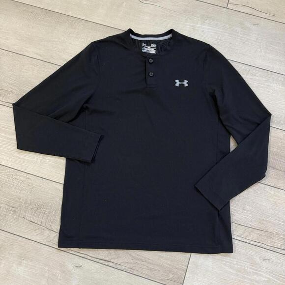 Under Armour ColdGear Black Henley Long Sleeve Shirt Men Size Small Casual Sport - Picture 1 of 10